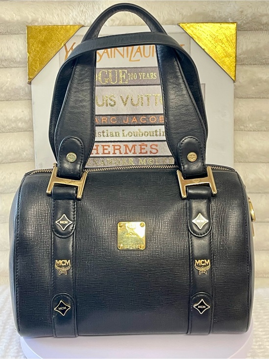 MCM Handbags - MCM Black Leather Boston Satchel with Gold Hardware EUC